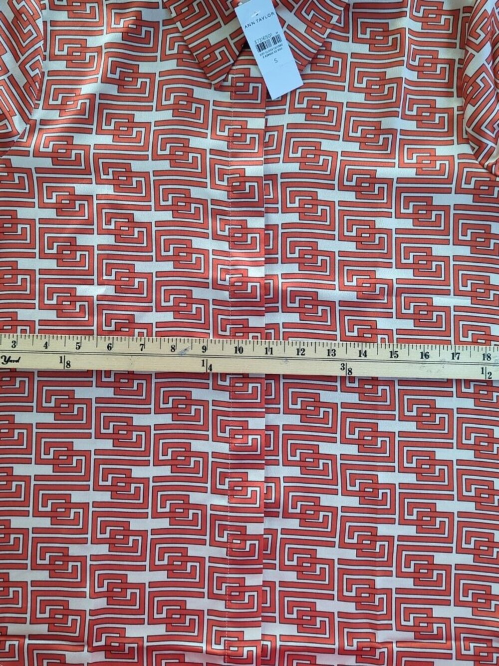 Ann Taylor Blouse Womens Small Orange Geometric Button Up Collared Long Sleeve - Picture 8 of 13